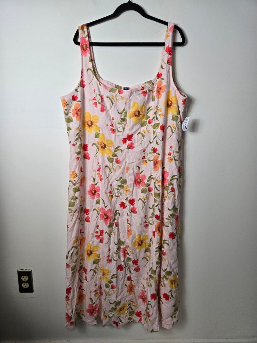 Old Navy Size XXL Tall Fit & Flare Sleeveless Linen-Blend Midi Dress Pink Floral